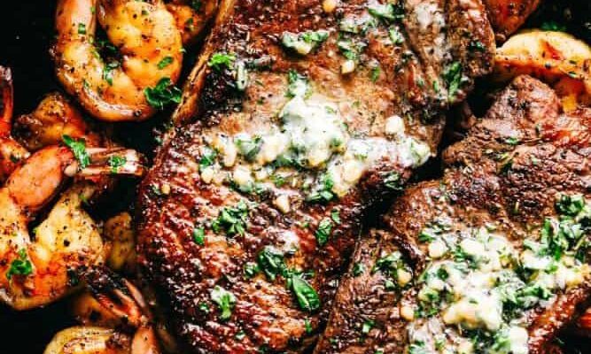 GARLIC BUTTER STEAK AND SHRIMP