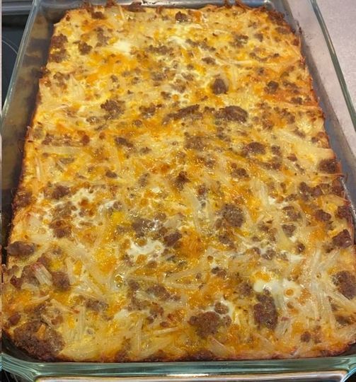 Sausage, Egg, Cream Cheese and Hashbrown Breakfast Casserole