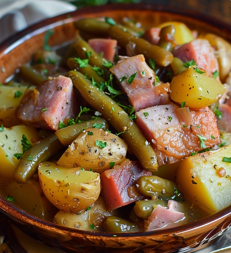 Slow Cooker Ham, Green Beans and Potatoes