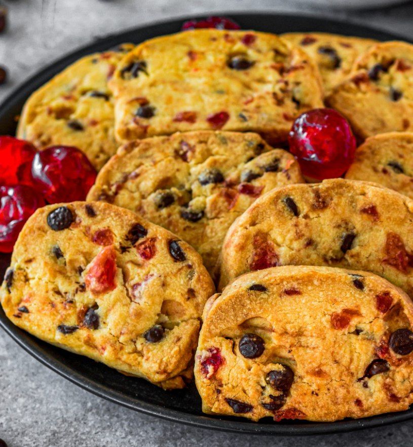 Holiday Maraschino Cherry Shortbread Cookies