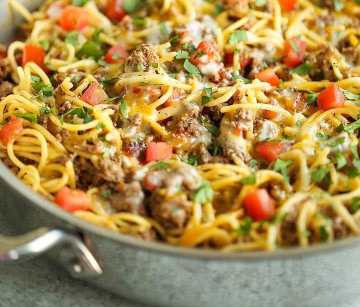 Cheesy One-Pot Taco Spaghetti