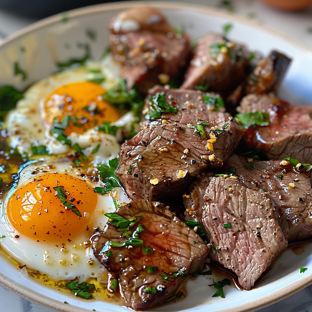 Garlic Steak Bites and Eggs