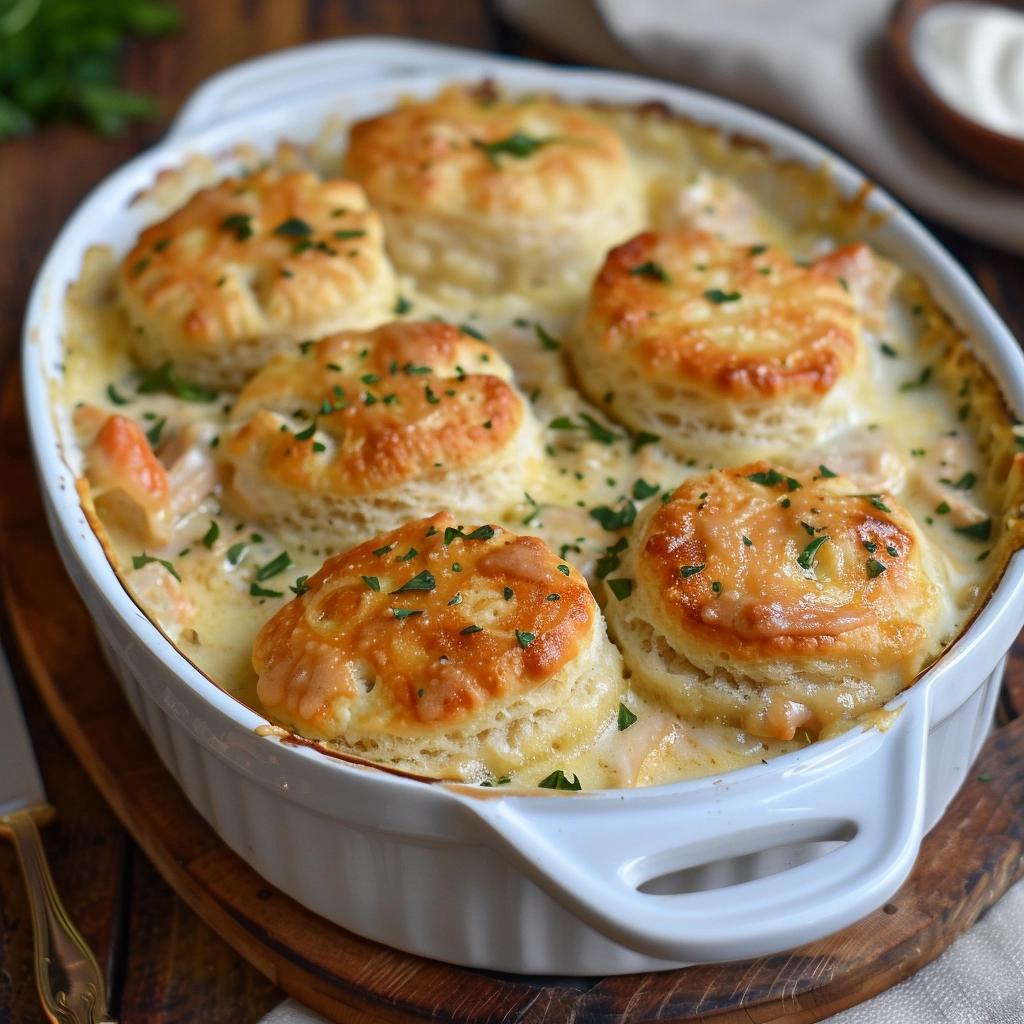 Creamed Chicken and Biscuits Casserole