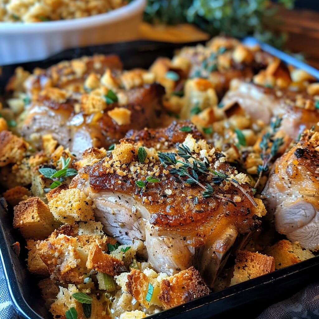 Herbed Pork Chop & Golden Stuffing Bake