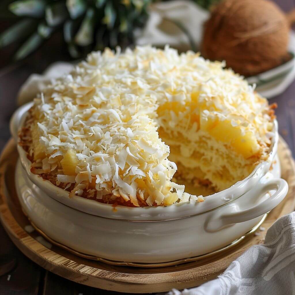 Pineapple Coconut Surprise Cake