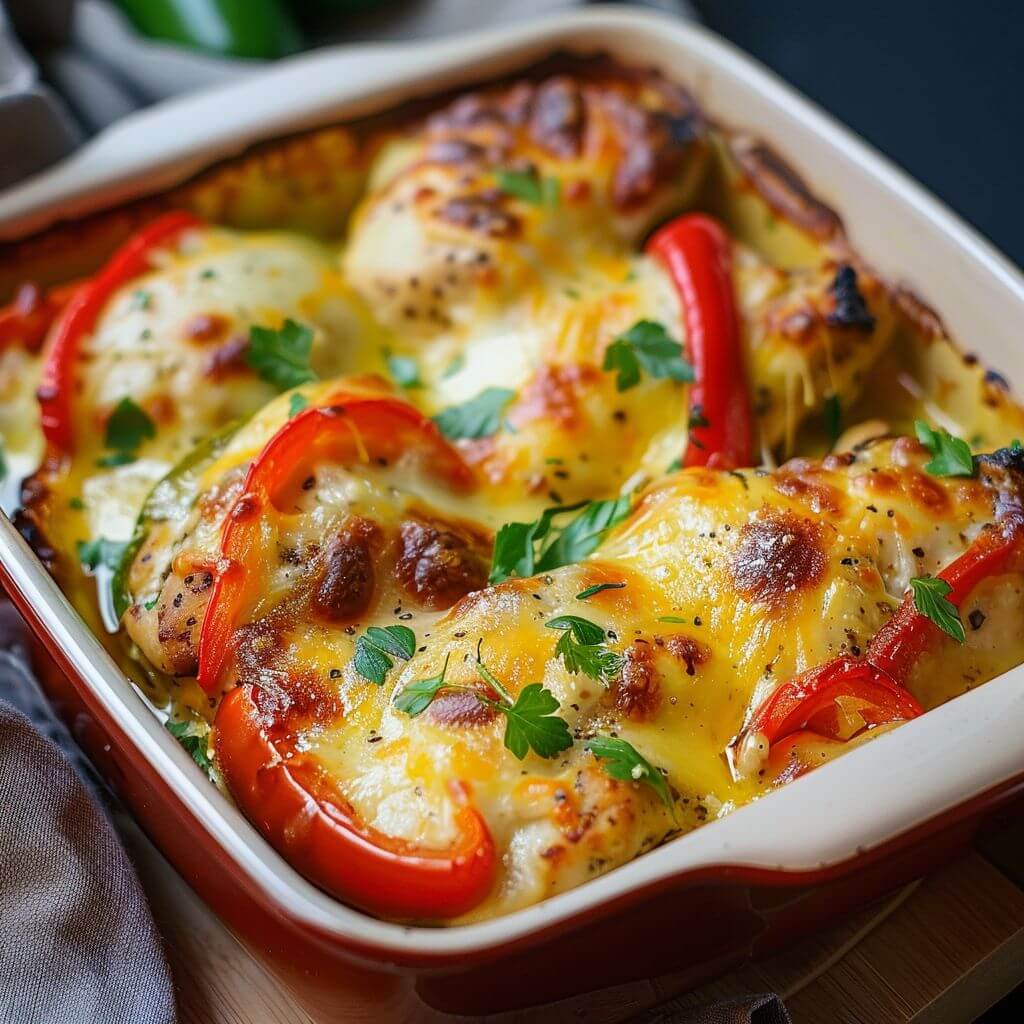 Cheesy Baked Chicken and Peppers