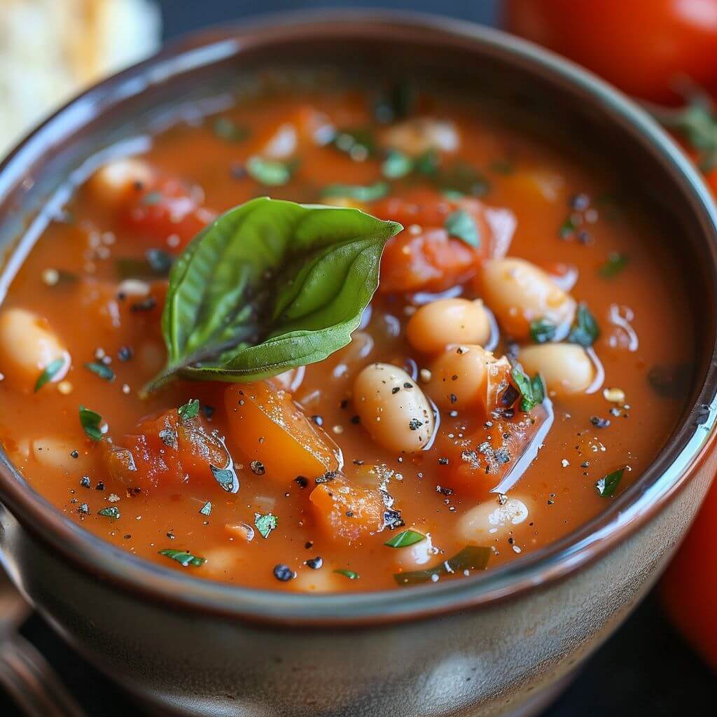 Slow Cooker Fire Roasted Tomato and White Bean Soup