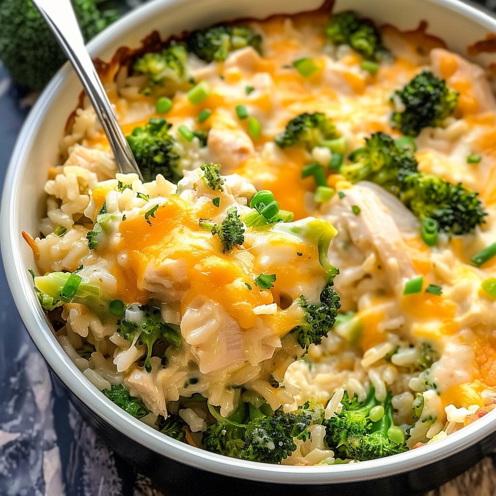 Broccoli Rice Chicken and Cheese Casserole