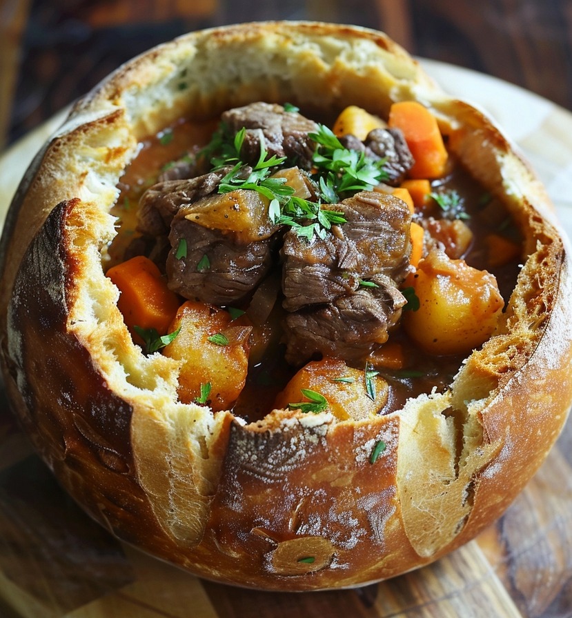 Beef Stew in a Bread Bowl