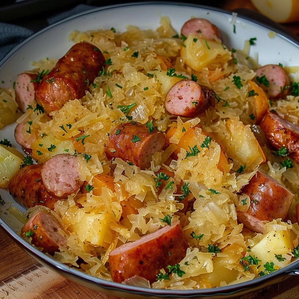 Polish Sausage, Sauerkraut & Potatoes (Crockpot)