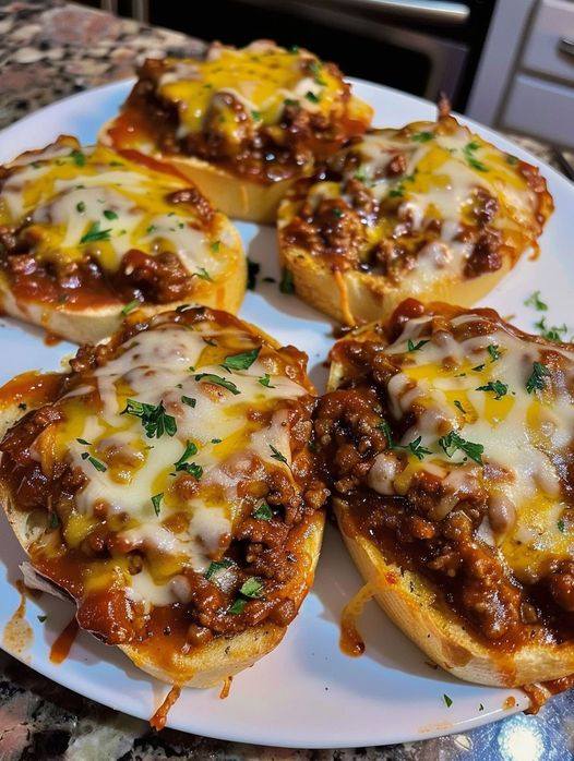 Open Face Garlic Toast Sloppy Joes