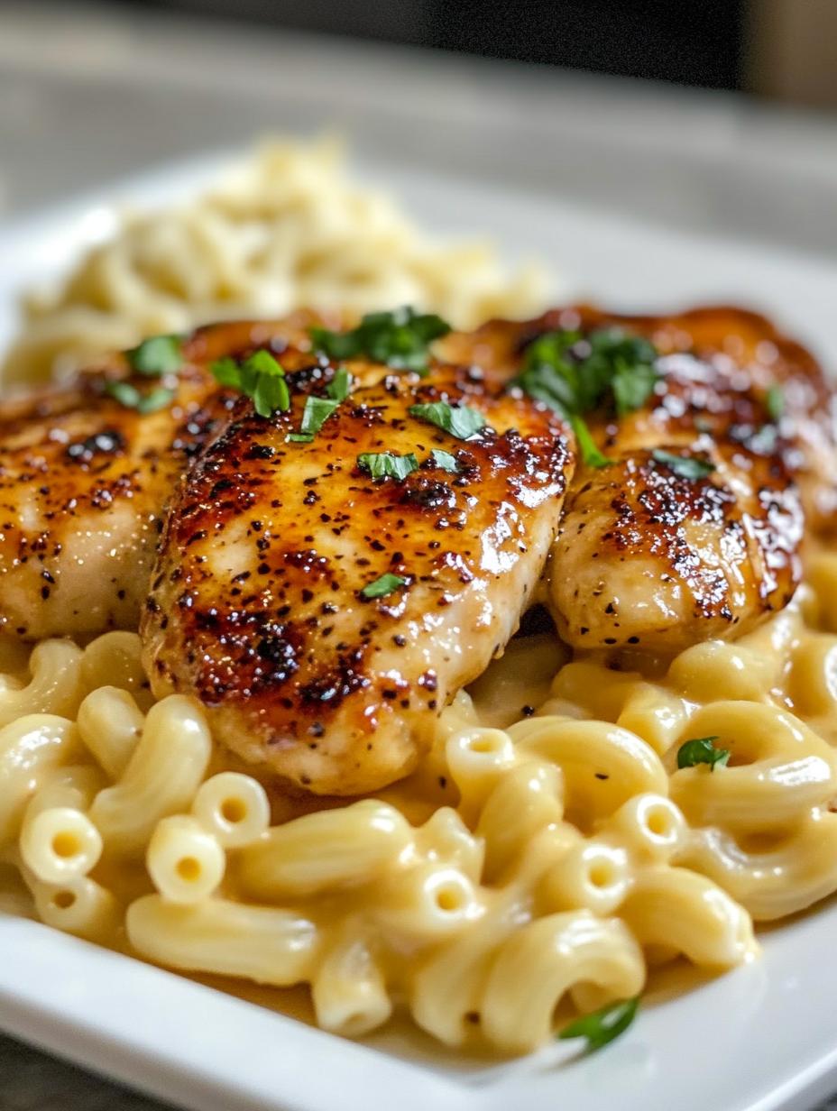 Sweet and Spicy Honey Pepper Chicken with Creamy Macaroni Cheese