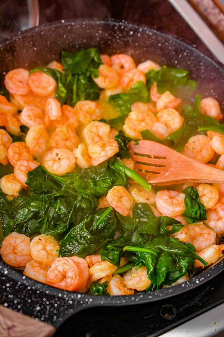 Cheese Shrimp Penne Pasta and Spinach