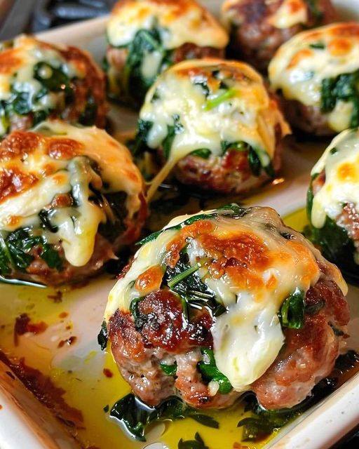 Spinach Garlic Meatballs Stuffed With Mozzarell