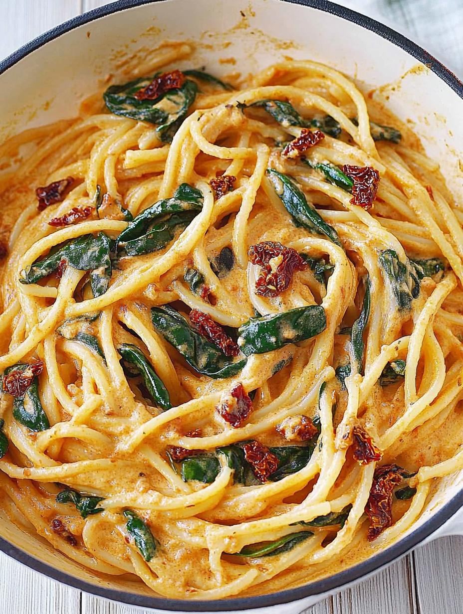 Spaghetti & Spinach with Sun-Dried Tomato Cream Sauce