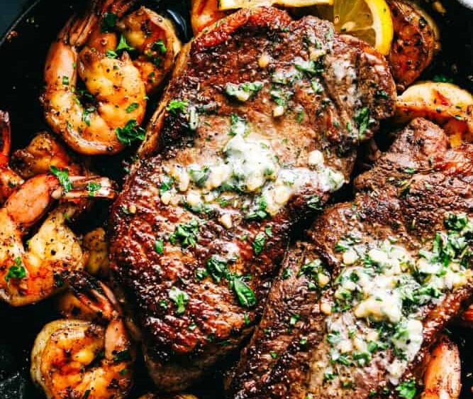 GARLIC BUTTER STEAK AND SHRIMP