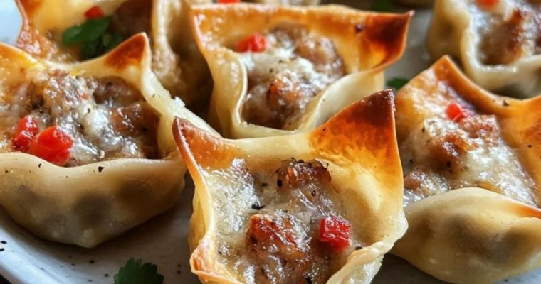 Baked Sausage and Pepper Jack Wontons